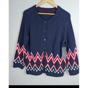 Tommy Hilfiger Sweater Womens Large Blue Peacoat Red White Cardigan New Tags Mb